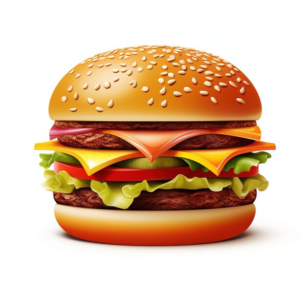 Grand hamburger classique sur fond blanc isolé vue de devant