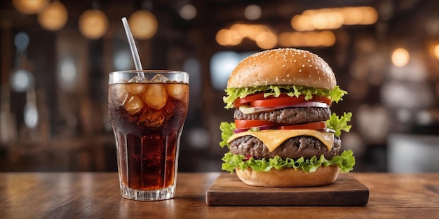 Photo un grand hamburger avec une galette grillée chaude avec du fromage fondu sur des sauces d'oignon de tomate et des frites frites