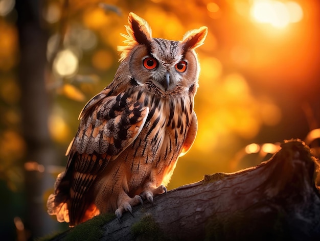 Le grand hibou à cornes dans la forêt