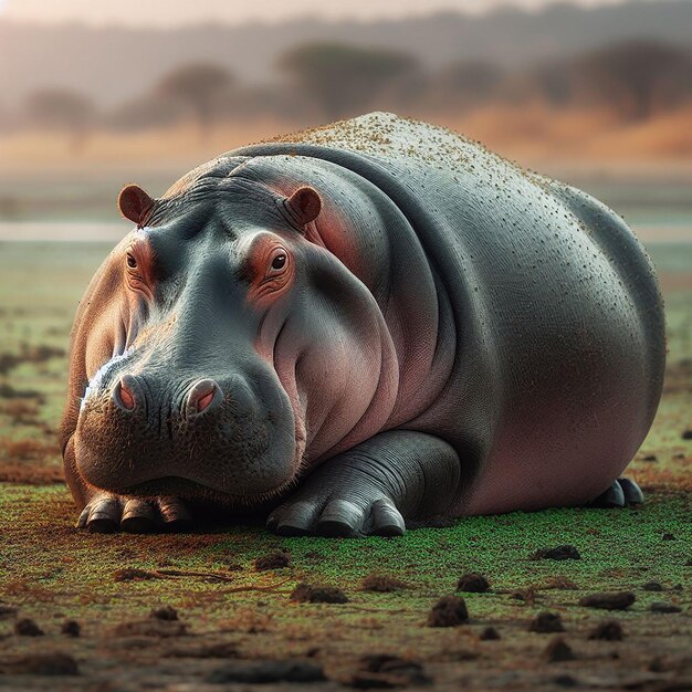 Photo un grand hippopotame africain est né.