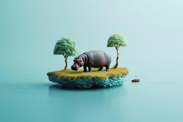 Un grand hippopotame noir et blanc se tient dans un champ de fleurs.