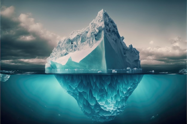 Grand iceberg blanc flottant océan avec vue sous-marine