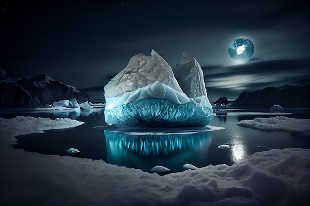 Grand iceberg flottant au-dessus d'un plan d'eau ai génératif