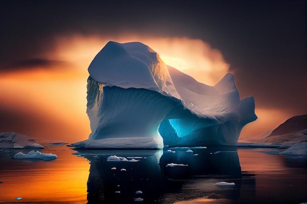 Grand iceberg flottant au-dessus d'un plan d'eau ai génératif