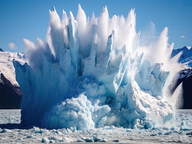 un grand iceberg avec des nuages blancs avec un glacier en arrière-plan