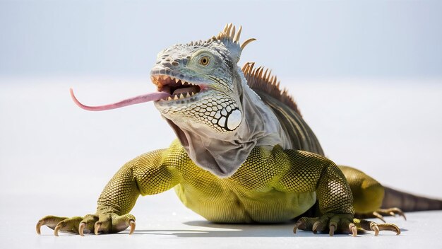 Photo un grand iguane vert isolé sur un fond blanc