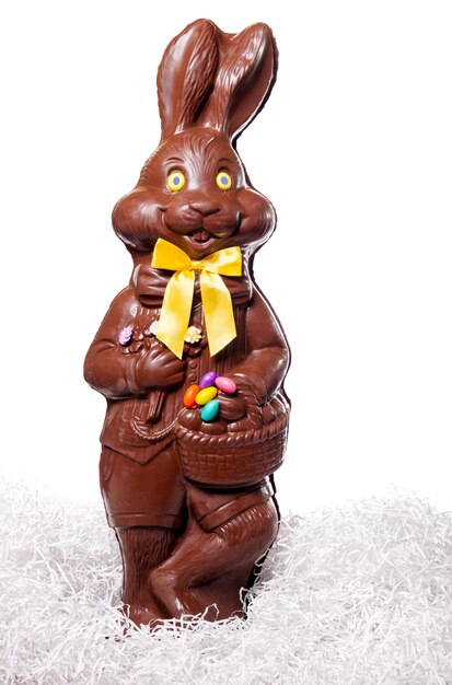 Grand lapin en chocolat isoler sur blanc