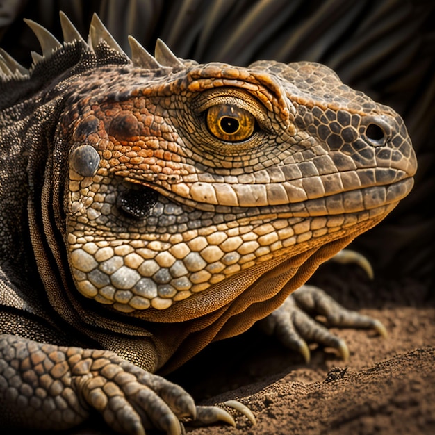 Un grand lézard avec une grosse tête et une grosse tête grise.