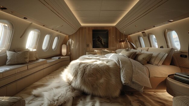 Photo un grand lit dans la chambre d'avion