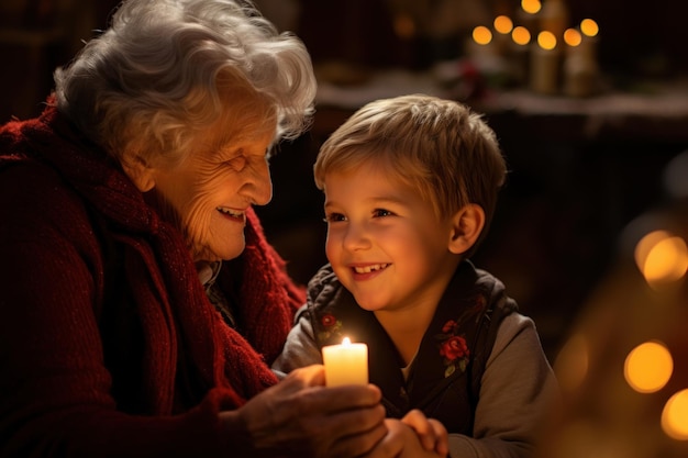 grand-mère accueillant les petits-enfants soirée confortable à la maison