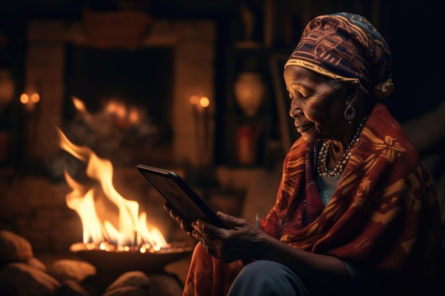 grand-mère africaine tenant une tablette