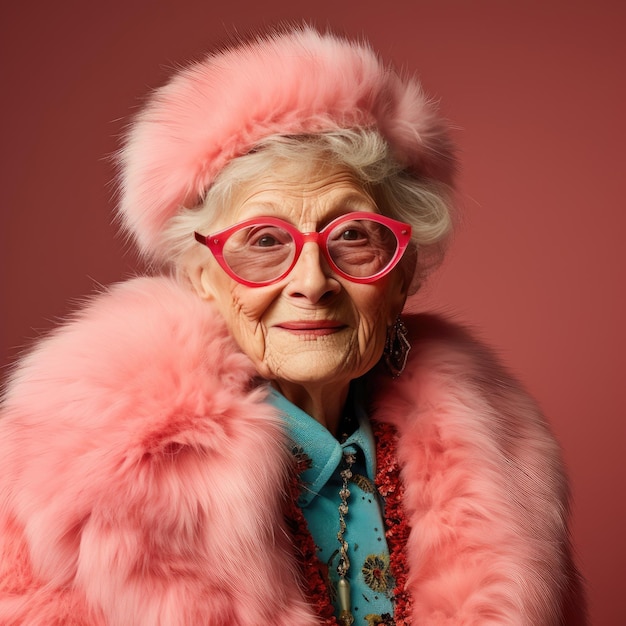 Photo une grand-mère élégante en manteau de fourrure émettant confiance et chic.