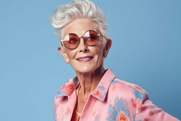 Grand-mère glamour positive à lunettes de soleil Belle image d'illustration Generative AI