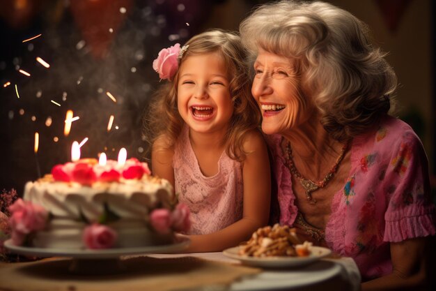 La grand-mère et la petite-fille célèbrent ensemble