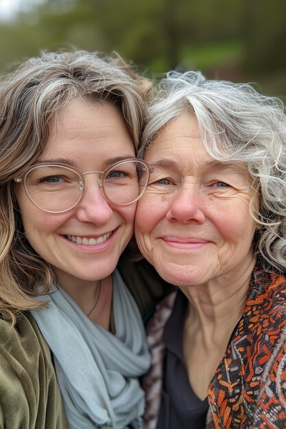 une grand-mère avec sa petite-fille prenant un selfie