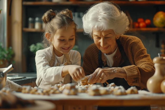 Une grand-mère et sa petite-fille s'amusent à cuisiner ensemble avec une IA générée