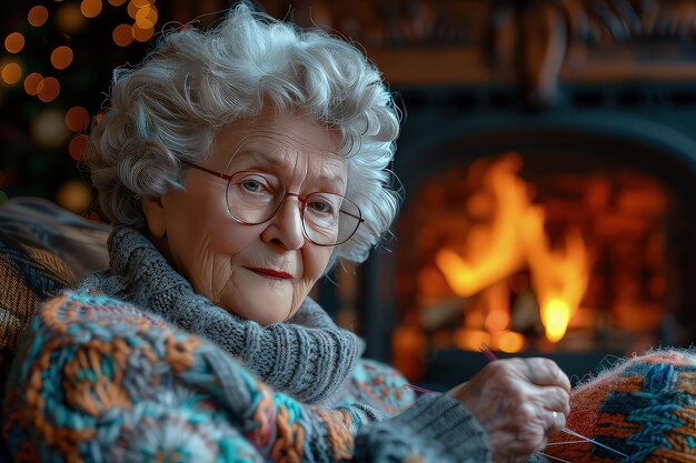 La grand-mère tricote des chaussettes colorées pour ses petits-enfants. Des chaussettes tricotées à la main, un héritage d'amour et de chaleur.