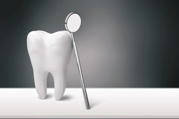 Grand miroir de dent et de dentiste, concept de santé