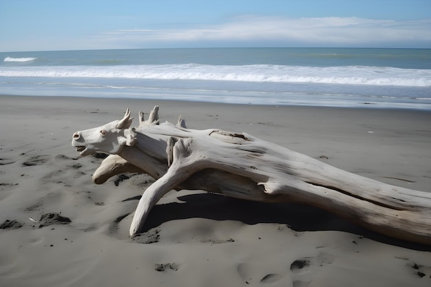 Photo un grand morceau de bois flotté se trouve sur la plage.