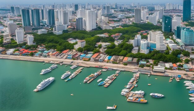 un grand nombre de bateaux dans l'eau avec une ville en arrière-plan