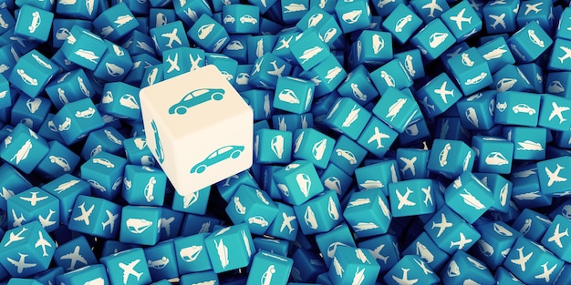Un grand nombre de cubes dispersés avec des logos de différents types de fond de transport