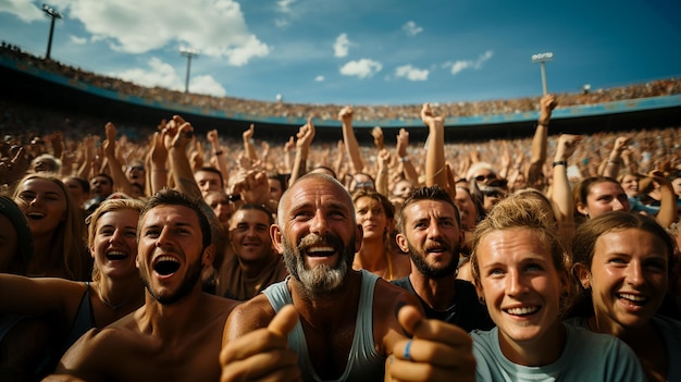 Un grand nombre de fans au stade soutiennent les athlètes et célèbrent la victoire.