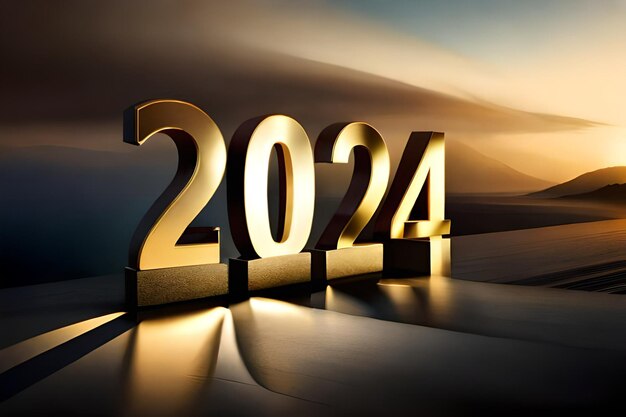 Un grand nombre d'or 2024 avec un fond sombre Nouvel An 2024