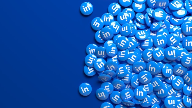 Photo un grand nombre de pilules brillantes de linkedin sur un fond bleu foncé