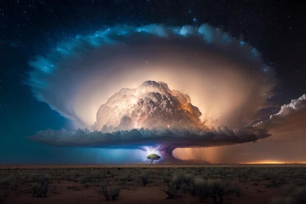 Grand nuage avec un arbre au milieu AI générative