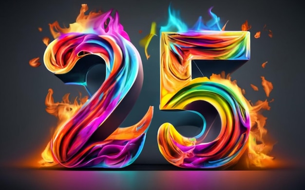 Grand numéro 25 avec couleurs arc-en-ciel et effet feu