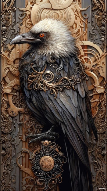 Un grand oiseau assis au sommet d'une image générative de panneau en bois