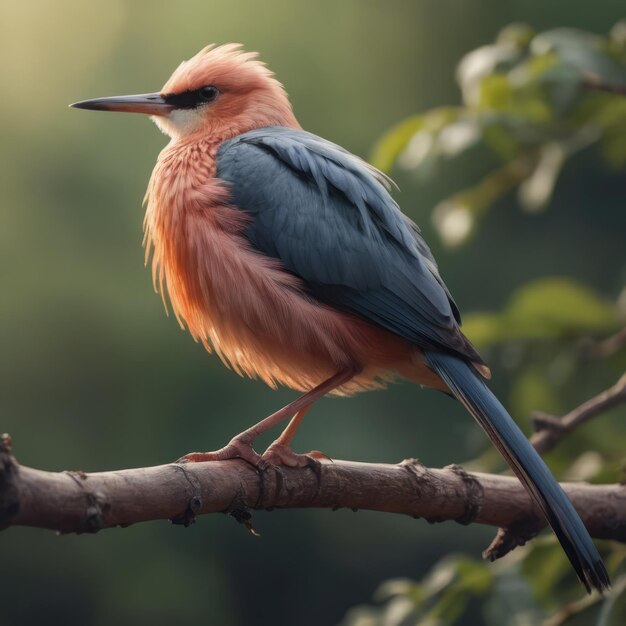 Photo un grand oiseau au long cou et aux plumes roses est perché au sommet d'une branche d'arbre.