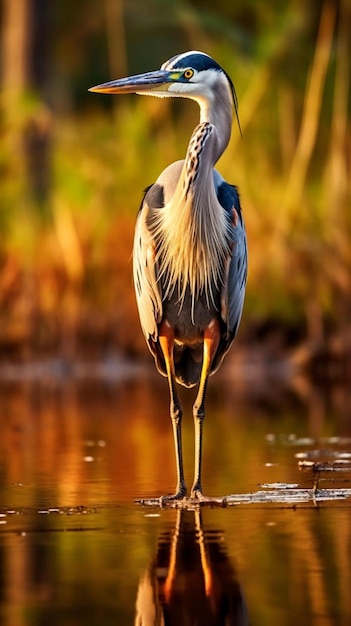 un grand oiseau debout dans un plan d’eau