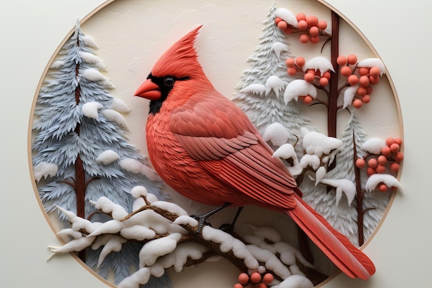 Grand oiseau rouge avec des plumes et des pins d'image colorée