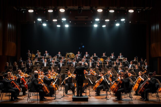 Photo un grand orchestre joue sur une scène.