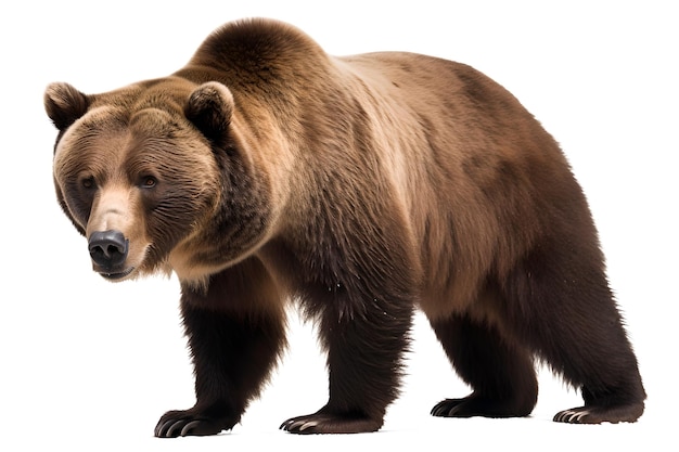 Un grand ours brun avec un fond blanc