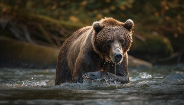 Grand ours grizzli regardant la caméra dans le désert généré par l'IA