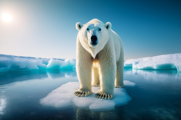 Grand ours polaire blanc debout sur la flotte de glace dans l'océan Generative AI