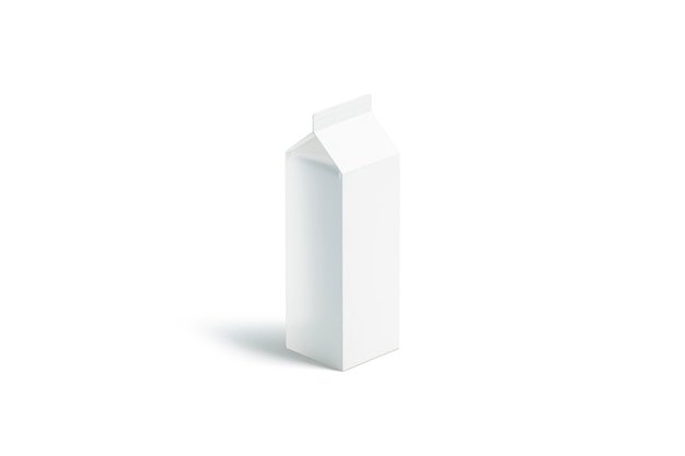 Photo grand pack de lait blanc vierge, vue latérale, rendu 3d. bouteille d'un litre vide avec du jus, isolée. emballage rex en conserve clair. paquet de papier pour boisson