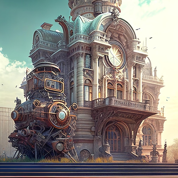 Grand Palais avec mécanismes steampunk