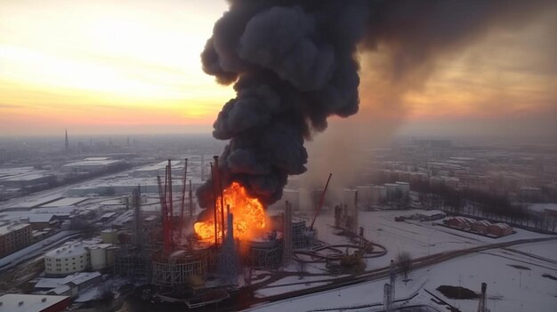 un grand panache de fumée noire s'échappe d'une usine