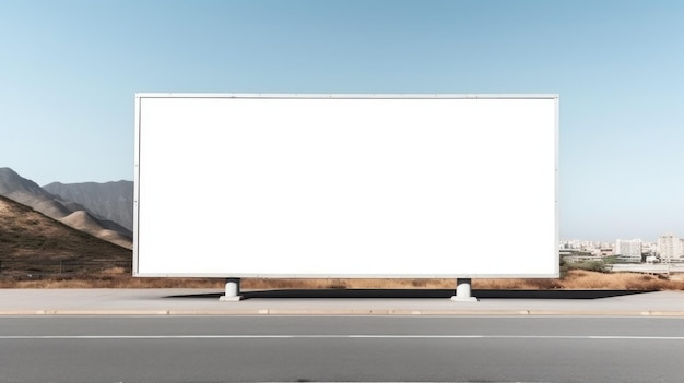 Un grand panneau d'affichage blanc vide se trouve au bord de la route sur le fond du ciel Copier le fond d'une bannière spatiale pour la publicité