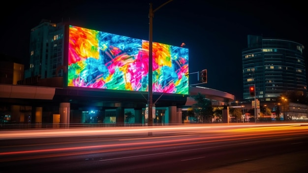 Un grand panneau d'affichage numérique avec un design coloré dessus.
