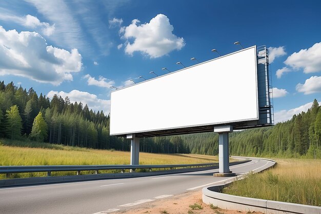 Photo un grand panneau d'affichage vide le long d'une autoroute avec une forêt en arrière-plan