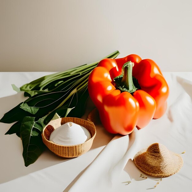 un grand paprika frais avec d'autres légumes