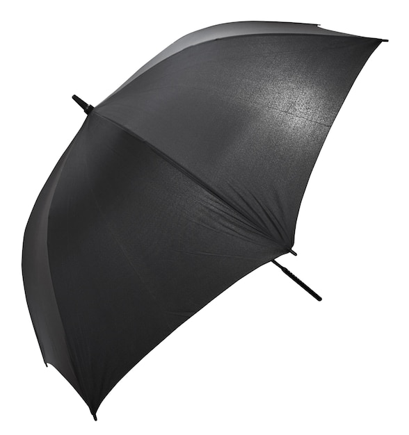 Grand parapluie noir ouvert isolé sur blanc