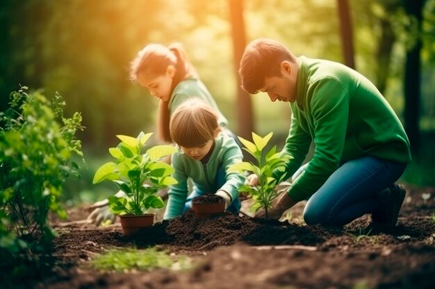 Grand-père avec un garçon et une fille Ils sont engagés dans la plantation de plantes et de légumes dans le