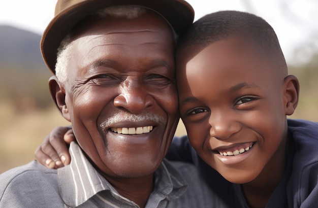 Photo grand-père noir petit-fils sourire heureux amusement de la famille générer de l'ia