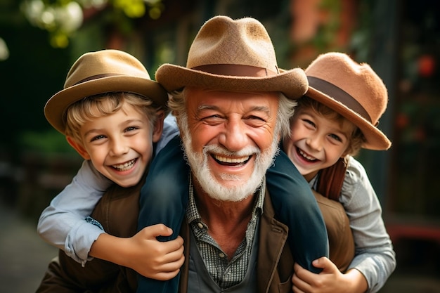 Grand-père, père et fils s'amusant en plein air Fête des pères Generative Ai