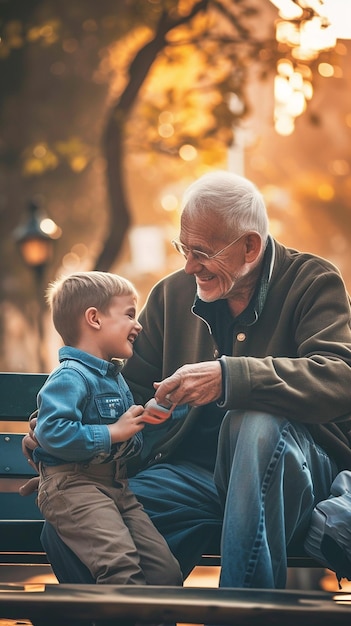 Un grand-père souriant et son petit-fils